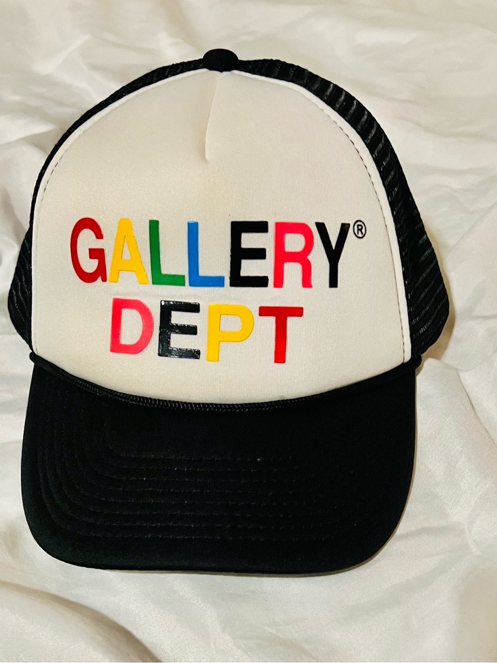Gallery Dept White & Black Trucker Hat with Rainbow Lettering (NWT)